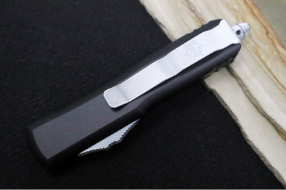 Microtech UTX-85 OTF - Steamboat Willie Design / Tanto Blade / Dirty White Finish / Black Anodized Aluminum Handle 233-1SB