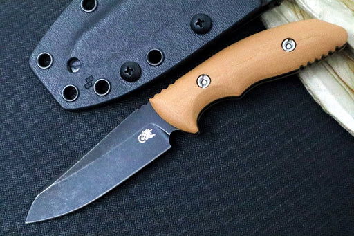 Rick Hinderer Knives Flashpoint Fixed Blade -  Battle Black Finish / CPM-Magnacut Steel / Coyote Tan G-10 Handle / Black Kydex Sheath - Northwest Knives