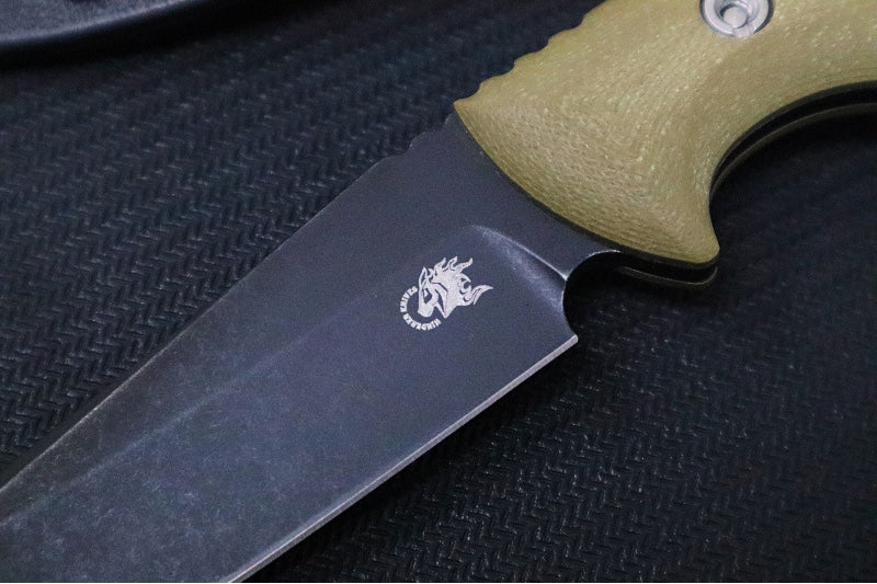 Rick Hinderer Knives Flashpoint Fixed Blade -  Battle Black Finish / CPM-Magnacut Steel / OD Green G-10 Handle / Black Kydex Sheath - Northwest Knives