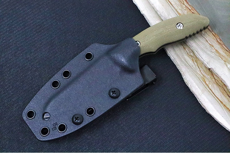 Rick Hinderer Knives Flashpoint Fixed Blade -  Battle Black Finish / CPM-Magnacut Steel / OD Green G-10 Handle / Black Kydex Sheath - Northwest Knives