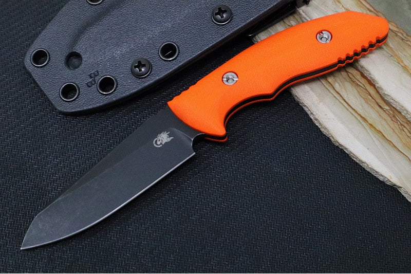 Rick Hinderer Knives Flashpoint Fixed Blade -  Battle Black Finish / CPM-Magnacut Steel / Orange G-10 Handle / Black Kydex Sheath - Northwest Knives