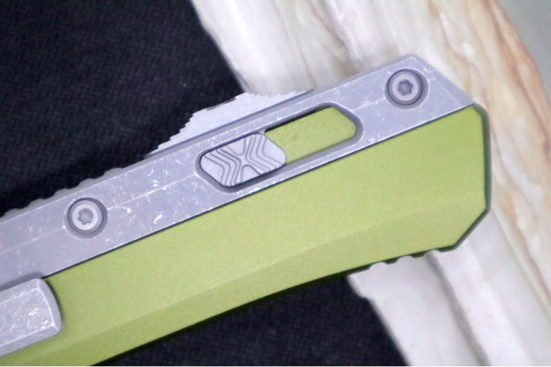 Microtech Glykon OTF - Bayonet Blade / Apocalyptic Finish / Nickel Boron Internals / OD Green Anodized Aluminum & Titanium Handle Scales 184-10APOD