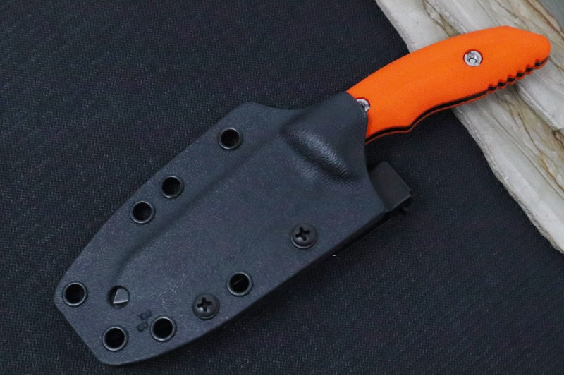 Rick Hinderer Knives Flashpoint Fixed Blade -  Battle Black Finish / CPM-Magnacut Steel / Orange G-10 Handle / Black Kydex Sheath - Northwest Knives