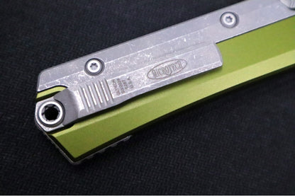 Microtech Glykon OTF - Bayonet Blade / Apocalyptic Finish / Nickel Boron Internals / OD Green Anodized Aluminum & Titanium Handle Scales 184-10APOD