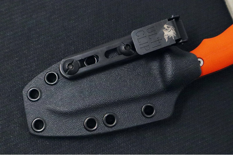 Rick Hinderer Knives Flashpoint Fixed Blade -  Battle Black Finish / CPM-Magnacut Steel / Orange G-10 Handle / Black Kydex Sheath - Northwest Knives