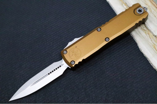 Microtech UTX-85 OTF Gen IV- Dagger Blade / Stonewash Finish / Tan Anodized Aluminum Handle 12324-10TA - Northwest Knives