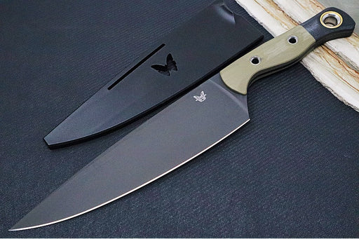 Benchmade 4025-02 8" Chef's Kitchen Knife - Black DLC Finish / CPM-154 Steel / OD Green G-10 Handle - Made in Portland, Oregon USA - Northwest Knives