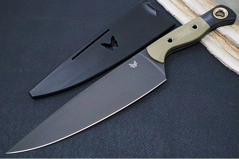 Benchmade 4025-02 8" Chef's Kitchen Knife - Black DLC Finish / CPM-154 Steel / OD Green G-10 Handle - Made in Portland, Oregon USA - Northwest Knives