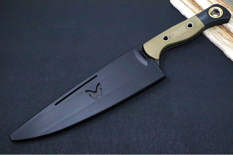 Benchmade 4025-02 8" Chef's Kitchen Knife - Black DLC Finish / CPM-154 Steel / OD Green G-10 Handle - Made in Portland, Oregon USA - Northwest Knives