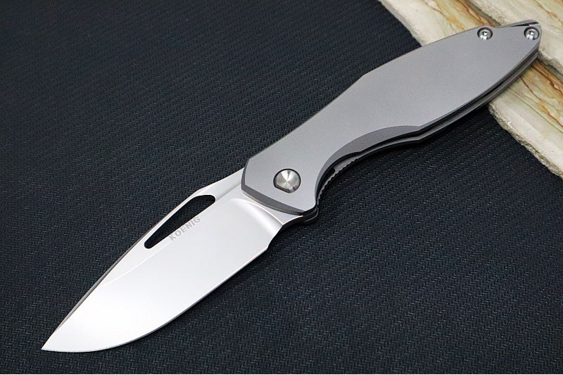 Koenig Arius Flipper Delete- Full Burnished Blade - Smooth Titanium Handle - Silver Spacer & Hardware (Gen 4) AR2411111 - Northwest Knives