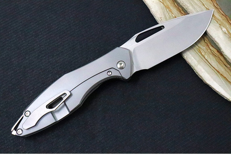 Koenig Arius Flipper Delete- Full Burnished Blade - Smooth Titanium Handle - Silver Spacer & Hardware (Gen 4) AR2411111 - Northwest Knives