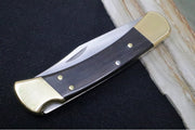 Buck 110 Folding Hunter - Clip Point Blade / Stainless Steel / Ebony Wood Handle / Genuine Leather Sheath 0110BRS-B - Northwest Knives