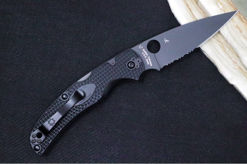 Spyderco Native Chief - Drop Point Blade with Partial Serrates / Black Finish / Black FRN Handle Scales C244PSBBK