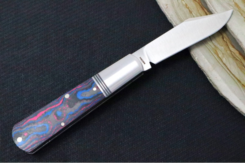 Jack Wolf Knives Gateway Jack Barlow Slipjoint - CamoCarbon Miami Handle / Clip Point Blade / Sandvik 14C28N Steel / Satin Finish - Northwest Knives