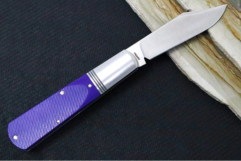 Jack Wolf Knives Gateway Jack Barlow Slipjoint - Purple Sawcut G-10 Handle / Clip Point Blade / Sandvik 14C28N Steel / Satin Finish - Northwest Knives