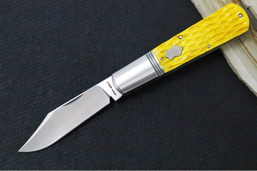 Jack Wolf Knives Gateway Jack Barlow Slipjoint - Yellow Jigged Bone Handle / Clip Point Blade / Sandvik 14C28N Steel / Satin Finish - Northwest Knives