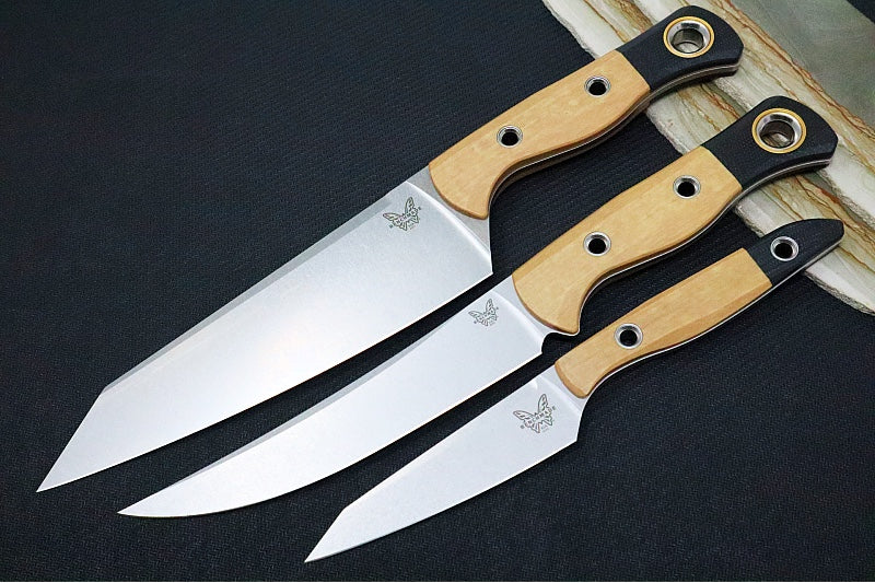 Benchmade 4005-02 3pc Kitchen Knife Set - Stonewashed Finish / CPM-154 Steel / Maple Richlite Handle & Black G-10 Bolsters - Made in Portland, Oregon USA - Northwest Knives