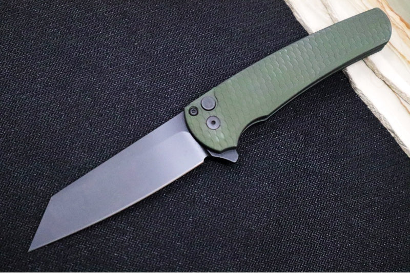 Pro Tech Malibu Limited - "Dragon Scale" Green Anodized Aluminum Handle / Black Hardware & Clip / DLC Black finish / Reverse Tanto Blade / CPM-Magnacut 5236-Green