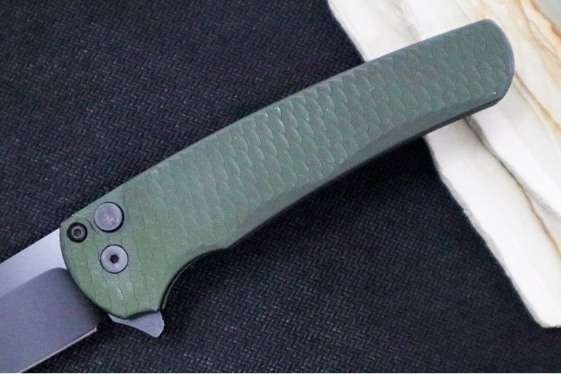 Pro Tech Malibu Limited - "Dragon Scale" Green Anodized Aluminum Handle / Black Hardware & Clip / DLC Black finish / Reverse Tanto Blade / CPM-Magnacut 5236-Green