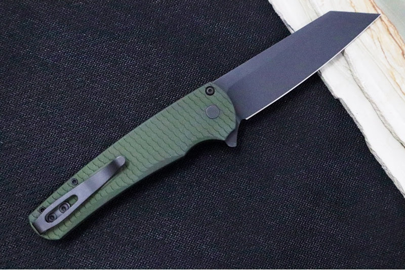 Pro Tech Malibu Limited - "Dragon Scale" Green Anodized Aluminum Handle / Black Hardware & Clip / DLC Black finish / Reverse Tanto Blade / CPM-Magnacut 5236-Green