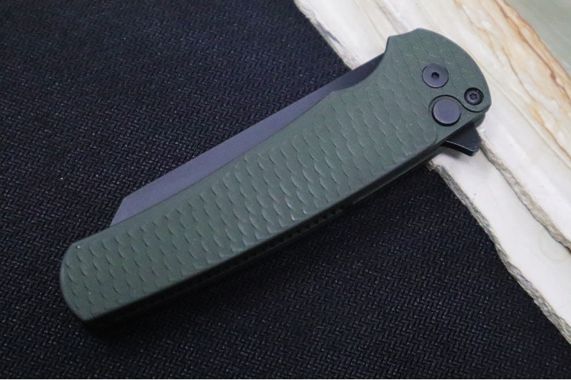 Pro Tech Malibu Limited - "Dragon Scale" Green Anodized Aluminum Handle / Black Hardware & Clip / DLC Black finish / Reverse Tanto Blade / CPM-Magnacut 5236-Green - Northwest Knives