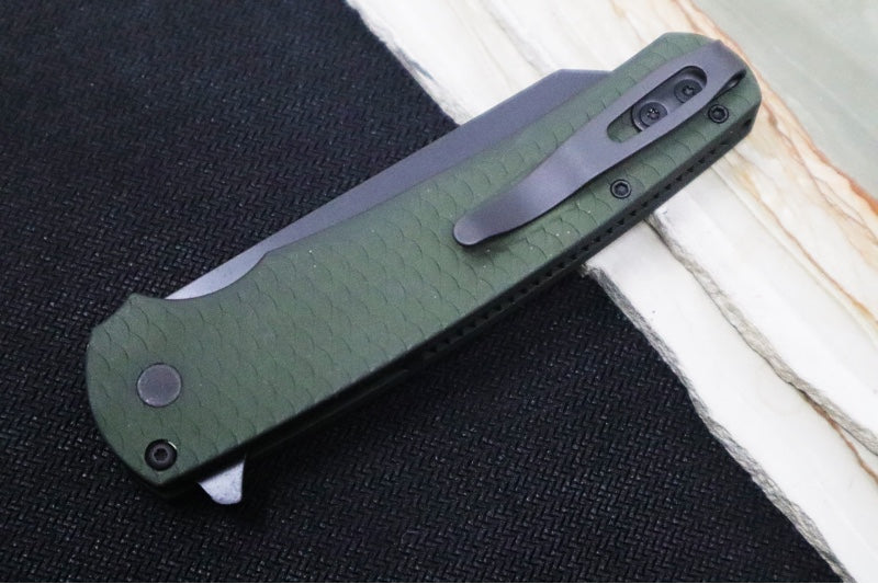 Pro Tech Malibu Limited - "Dragon Scale" Green Anodized Aluminum Handle / Black Hardware & Clip / DLC Black finish / Reverse Tanto Blade / CPM-Magnacut 5236-Green