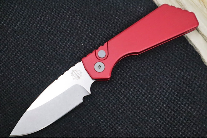 Pro Tech Strider PT+ Auto - Red Anodized Aluminum Handle / Stonewash Finish / CPM-Magnacut Steel PT201-RED