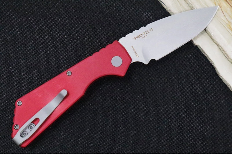 Pro Tech Strider PT+ Auto - Red Anodized Aluminum Handle / Stonewash Finish / CPM-Magnacut Steel PT201-RED