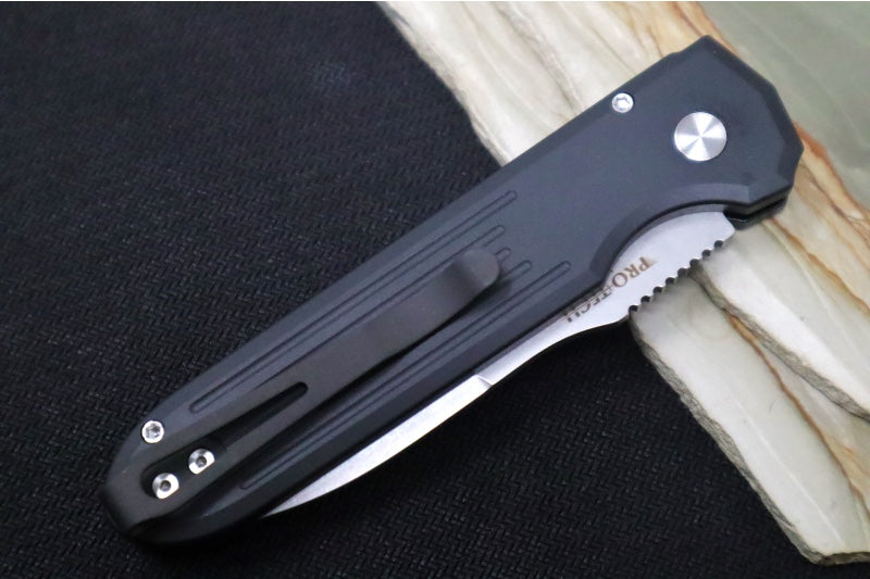 Pro Tech PDW Invictus Auto - Black Handle / Stonewash Plain Blade 1804