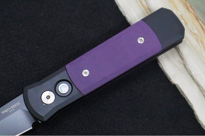 Pro Tech Godson Auto - Black Handle with Purple G10 Insert / Abalone Push Button / DLC Black Finished Blade 715-Purple