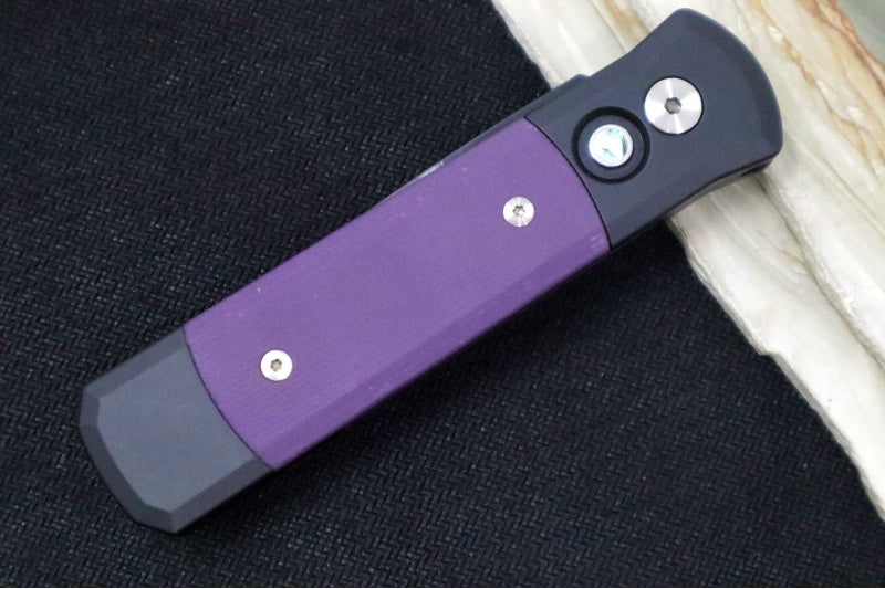 Pro Tech Godson Auto - Black Handle with Purple G10 Insert / Abalone Push Button / DLC Black Finished Blade 715-Purple