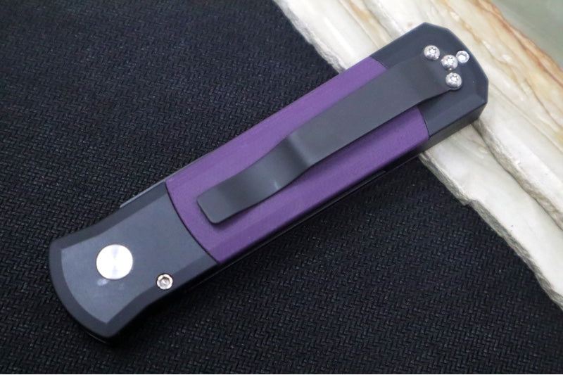 Pro Tech Godson Auto - Black Handle with Purple G10 Insert / Abalone Push Button / DLC Black Finished Blade 715-Purple