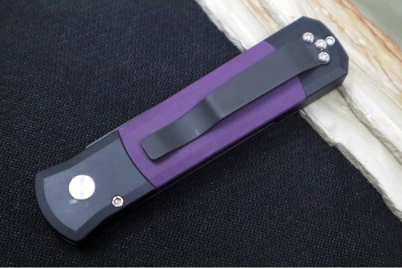 Pro Tech Godson Auto - Black Handle with Purple G10 Insert / Abalone Push Button / DLC Black Finished Blade 715-Purple - Northwest Knives