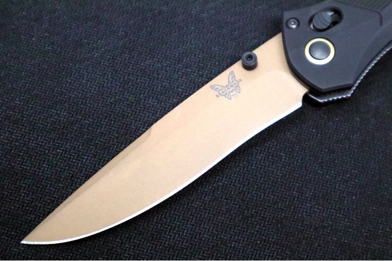 Benchmade 710FE-2401 SEVEN | TEN Limited Edition  - Recurve Drop Point Blade / CPM-Magnacut Steel / Black Anodized Aluminum Handle / FDE PVD Accents - Northwest Knives