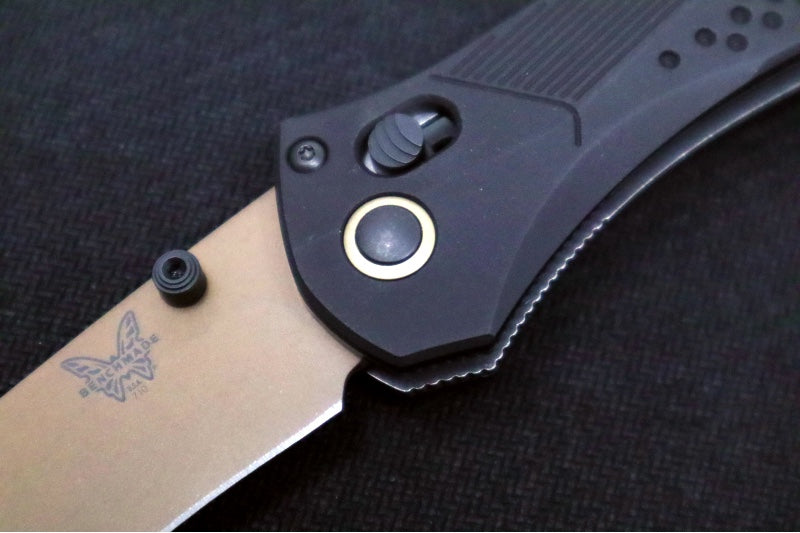Benchmade 710FE-2401 SEVEN | TEN Limited Edition  - Recurve Drop Point Blade / CPM-Magnacut Steel / Black Anodized Aluminum Handle / FDE PVD Accents - Northwest Knives