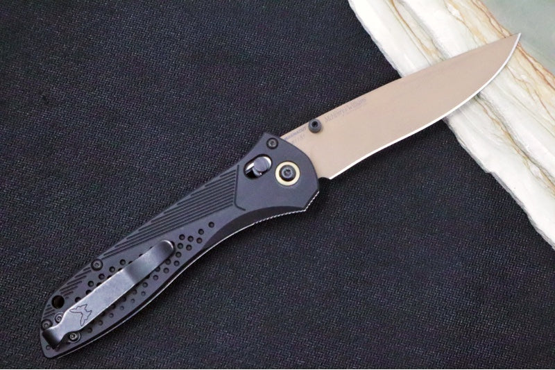 Benchmade 710FE-2401 SEVEN | TEN Limited Edition  - Recurve Drop Point Blade / CPM-Magnacut Steel / Black Anodized Aluminum Handle / FDE PVD Accents - Northwest Knives