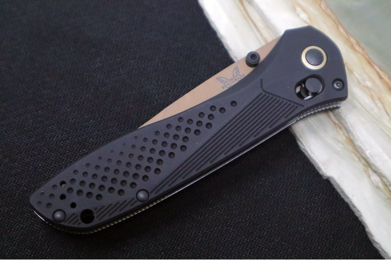 Benchmade 710FE-2401 SEVEN | TEN Limited Edition  - Recurve Drop Point Blade / CPM-Magnacut Steel / Black Anodized Aluminum Handle / FDE PVD Accents - Northwest Knives