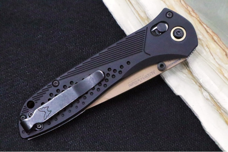 Benchmade 710FE-2401 SEVEN | TEN Limited Edition  - Recurve Drop Point Blade / CPM-Magnacut Steel / Black Anodized Aluminum Handle / FDE PVD Accents - Northwest Knives
