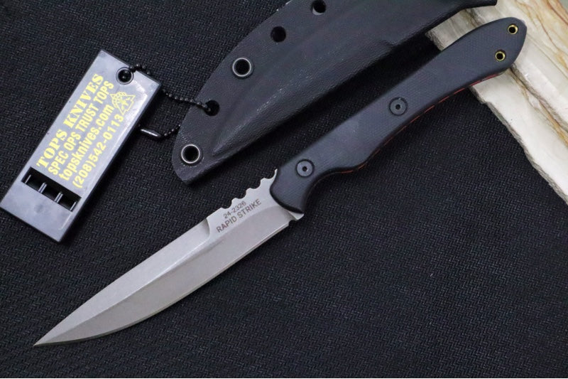 Tops Rapid Strike Fixed Blade - 154CM Steel / Black G-10 Handle / Black Kydex Sheath RDSK-01 - Northwest Knives