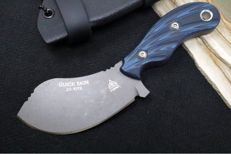 Tops Quick Skin Fixed Blade - 1095 Steel / Blue & Black G-10 Handle / Black Kydex Sheath QSK-02 - Northwest Knives