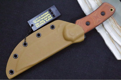 Tops Shadow Hunter Fixed Blade - 1095 Steel / Tan & Black Canvas Micarta Handle / Coyote Tan Kydex Sheath SWHR-01