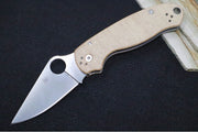 Spyderco Paramilitary 3 - Brown Canvas Micarta Handle / Satin CPM-CruWear Blade C223MPCW - Northwest Knives