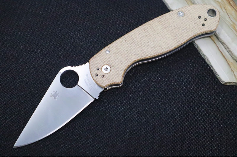 Spyderco Paramilitary 3 - Brown Canvas Micarta Handle / Satin CPM-CruWear Blade C223MPCW - Northwest Knives