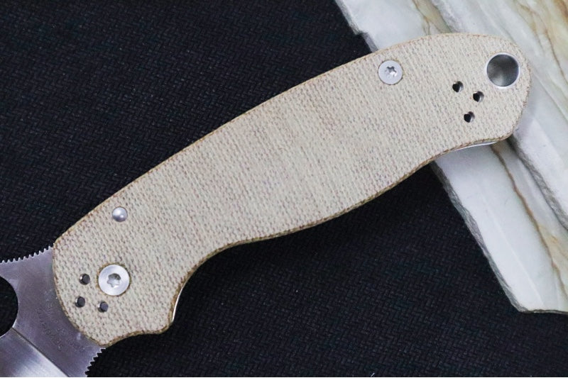 Spyderco Paramilitary 3 - Brown Canvas Micarta Handle / Satin CPM-CruWear Blade C223MPCW - Northwest Knives