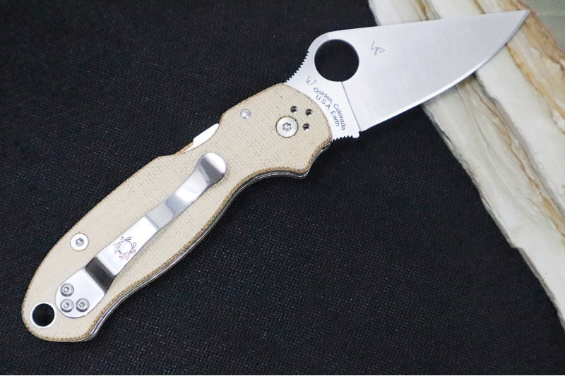 Spyderco Paramilitary 3 - Brown Canvas Micarta Handle / Satin CPM-CruWear Blade C223MPCW