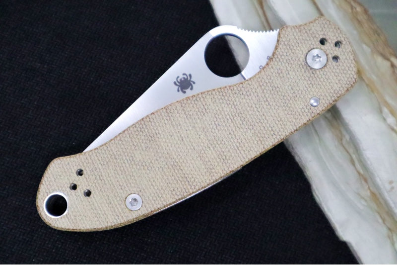 Spyderco Paramilitary 3 - Brown Canvas Micarta Handle / Satin CPM-CruWear Blade C223MPCW