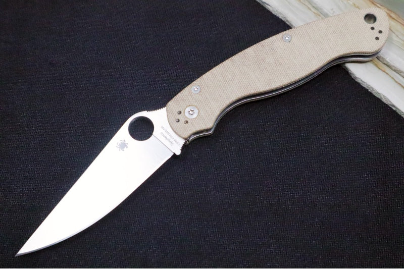 Spyderco Military 2 - CPM-CruWear Steel / Satin Blade / Brown Canvas Micarta Handle C36MPCW2