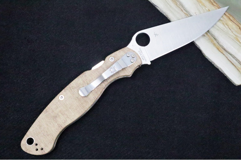 Spyderco Military 2 - CPM-CruWear Steel / Satin Blade / Brown Canvas Micarta Handle C36MPCW2