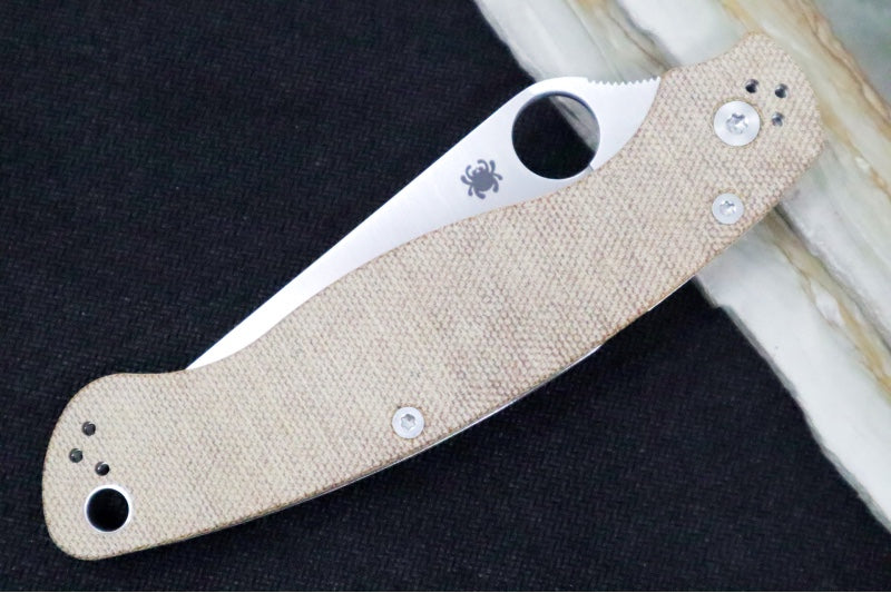 Spyderco Military 2 - CPM-CruWear Steel / Satin Blade / Brown Canvas Micarta Handle C36MPCW2