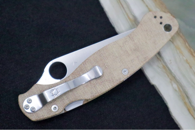 Spyderco Military 2 - CPM-CruWear Steel / Satin Blade / Brown Canvas Micarta Handle C36MPCW2 - Northwest Knives